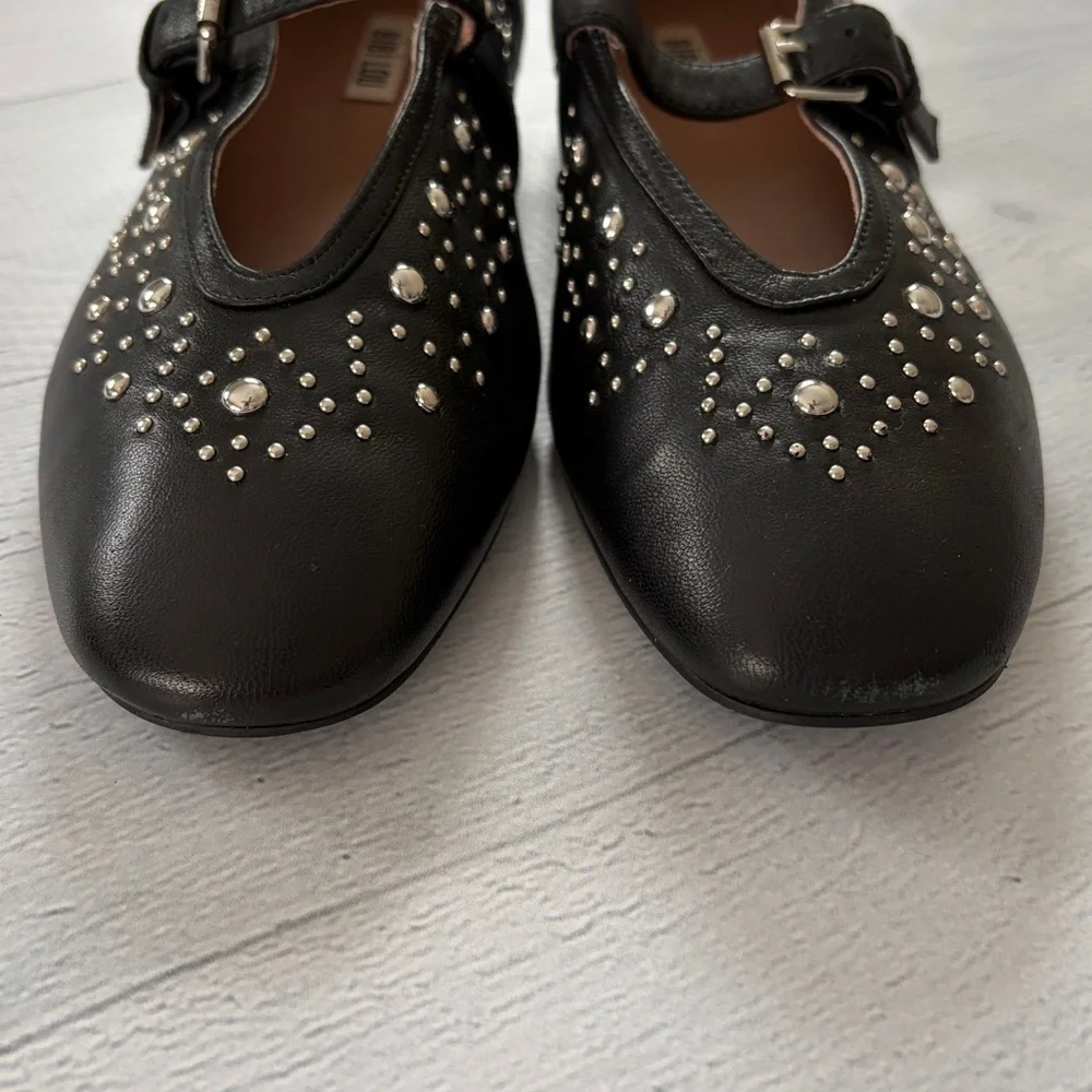 Anthropologie Bibi‎ Lou Studded Mary Jane Ballet Flats Size 39/US 8.5-9 Black